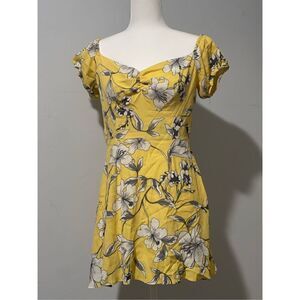 Privacy please fit flare mini dress yellow flower dress L
